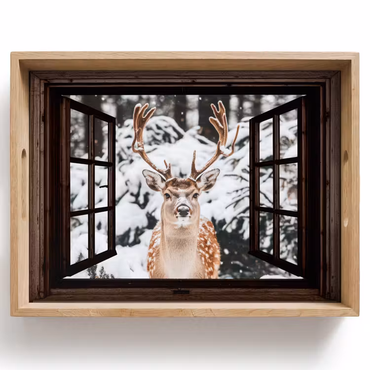Dienblad - Hert - Sneeuw - Winter - Bos - Dieren - Doorkijk — 1