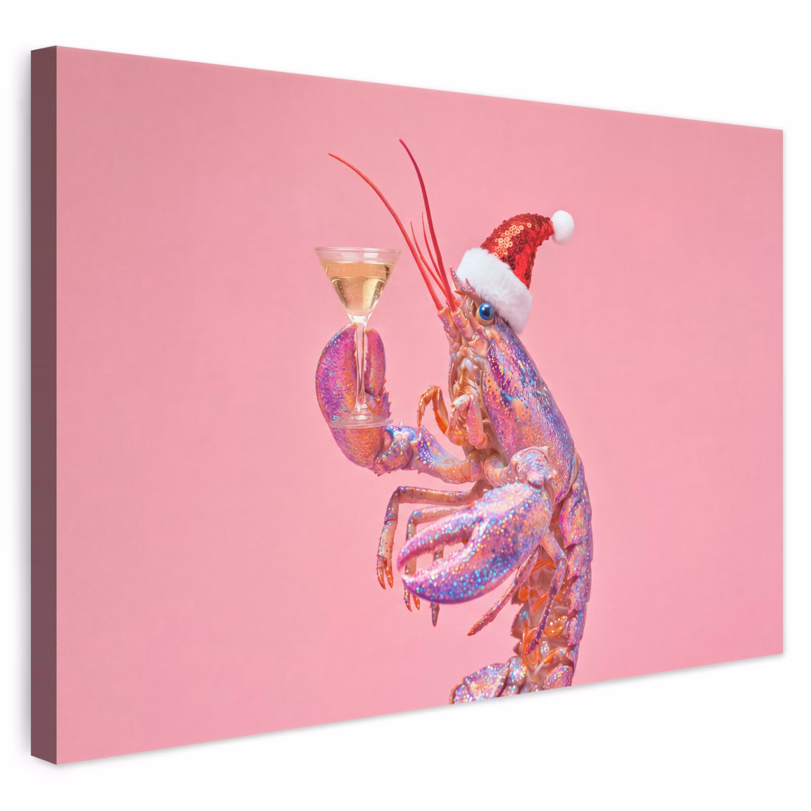 Canvas schilderij - Kreeft - Kerst - Roze — 1
