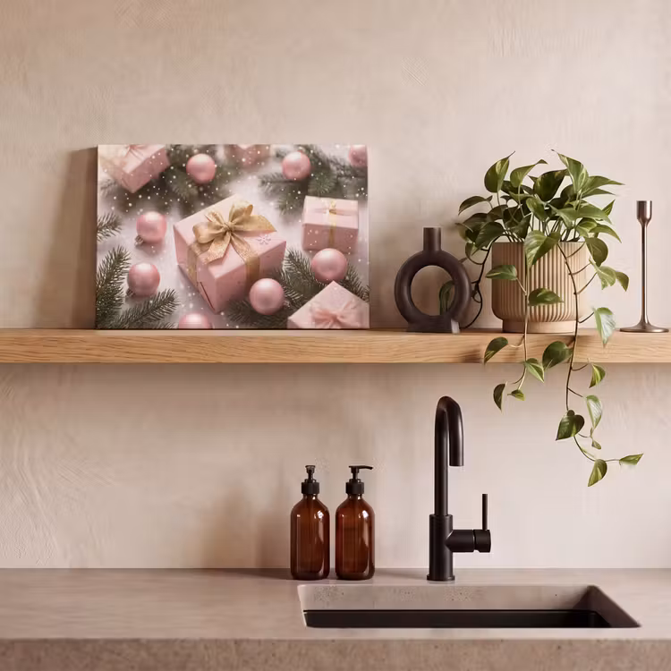 Canvas schilderij - Cadeau - Kerst - Roze — 4