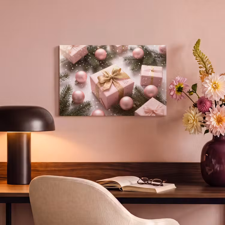 Canvas schilderij - Cadeau - Kerst - Roze — 6