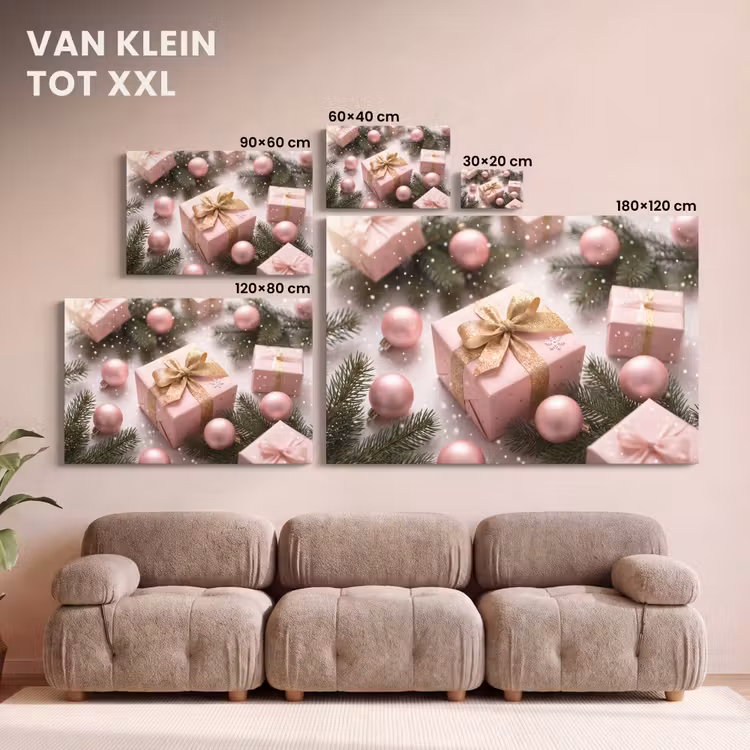 Canvas schilderij - Cadeau - Kerst - Roze — 8