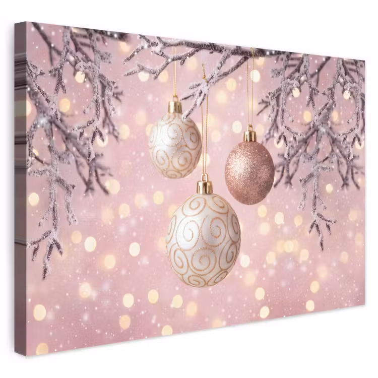 Canvas schilderij - Kerstbal - Roze - Winter — 1