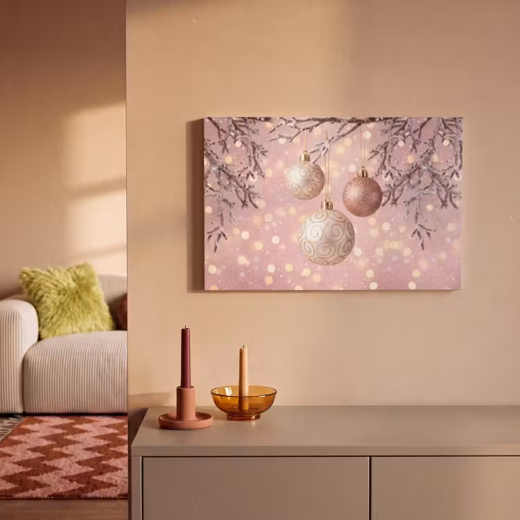 Canvas schilderij - Kerstbal - Roze - Winter — 2