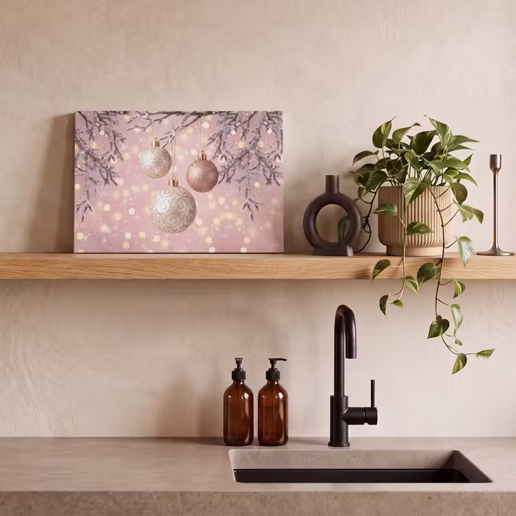 Canvas schilderij - Kerstbal - Roze - Winter — 4