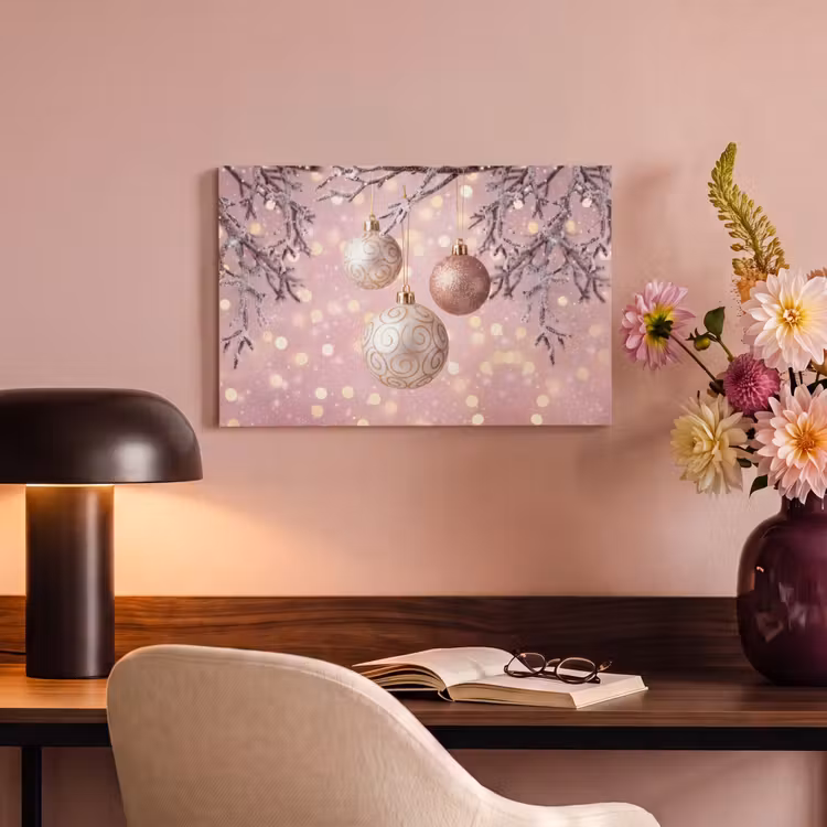 Canvas schilderij - Kerstbal - Roze - Winter — 6