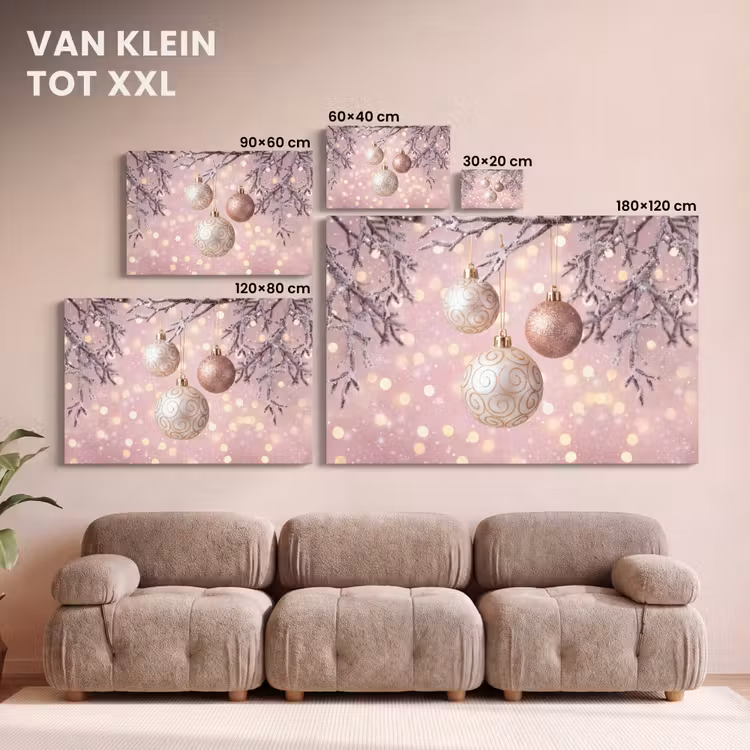Canvas schilderij - Kerstbal - Roze - Winter — 8