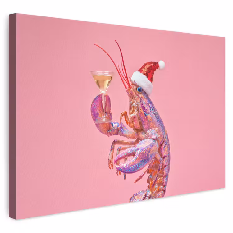 Canvas schilderij - Kreeft - Kerst - Roze