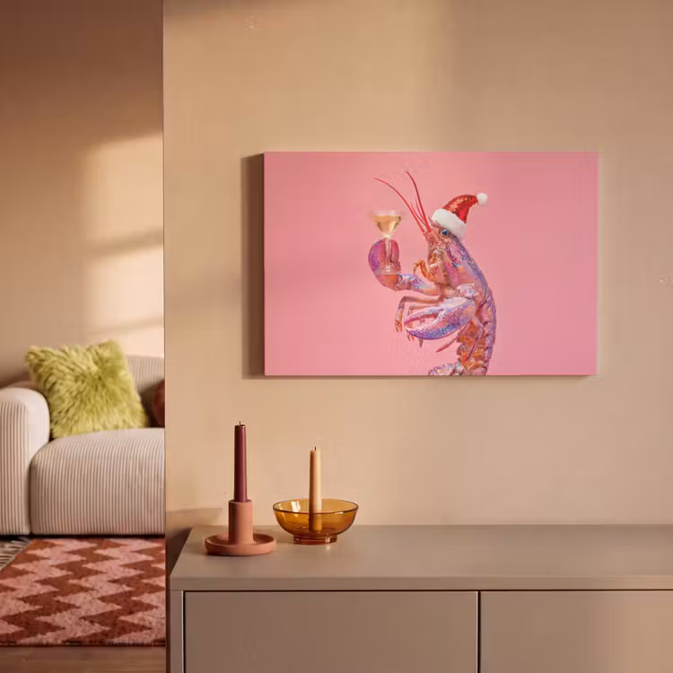 Canvas schilderij - Kreeft - Kerst - Roze — 2