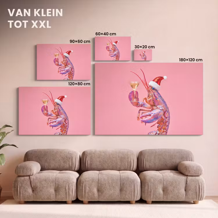 Canvas schilderij - Kreeft - Kerst - Roze — 8