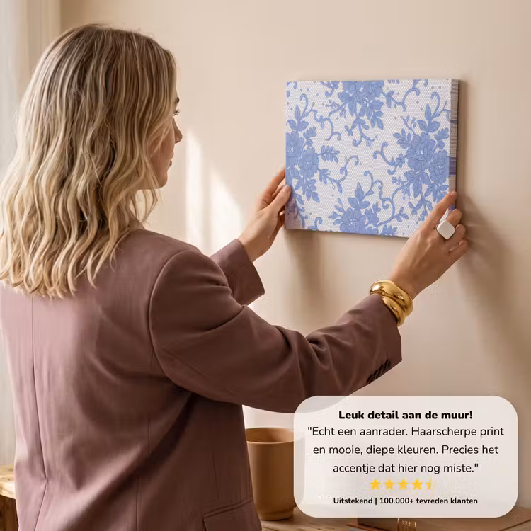 Canvas schilderij - Kant - Bloemen - Blauw — 3