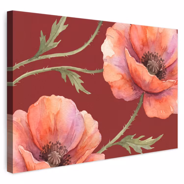 Canvas schilderij - Bloemen - Aquarel - Rood — 1