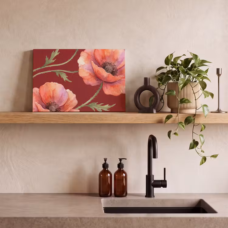 Canvas schilderij - Bloemen - Aquarel - Rood — 4