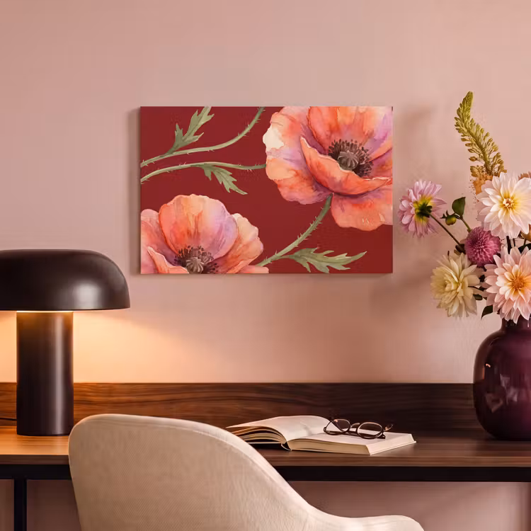 Canvas schilderij - Bloemen - Aquarel - Rood — 6