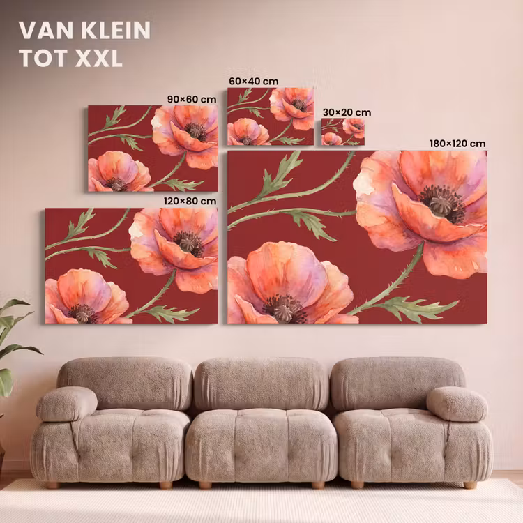Canvas schilderij - Bloemen - Aquarel - Rood — 8