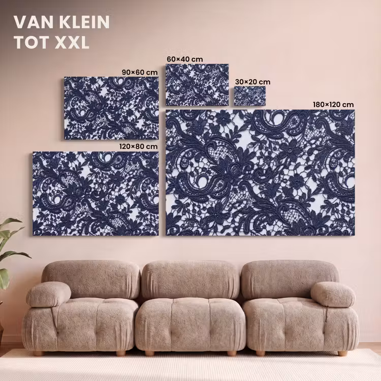 Canvas schilderij - Donkerblauwe kant - Bloemen — 8