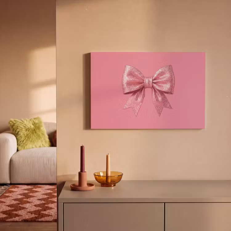 Canvas schilderij - Roze strik - Glitter — 2