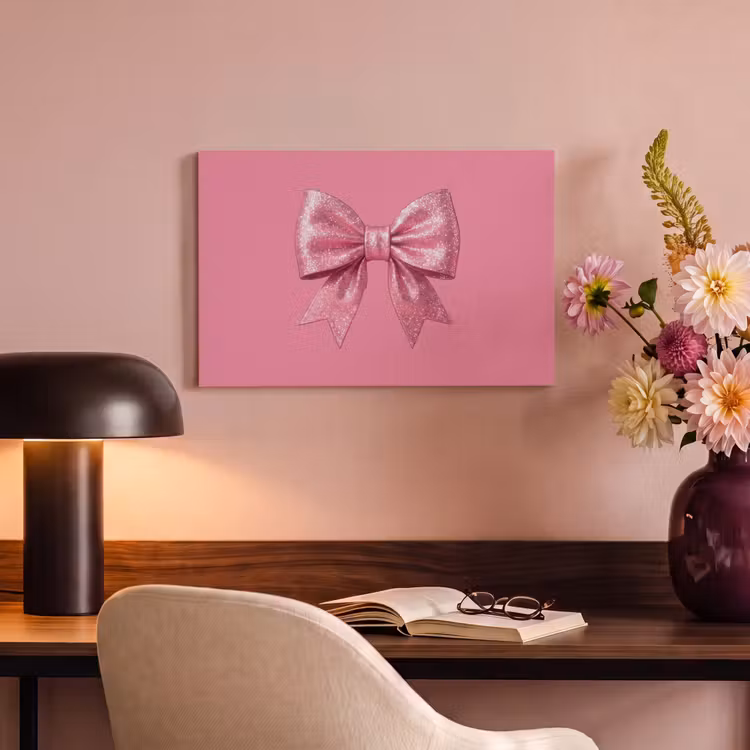 Canvas schilderij - Roze strik - Glitter — 6