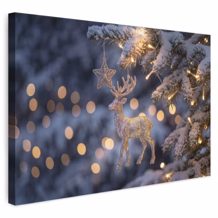 Canvas schilderij - Rendier - Kerst - Sneeuw — 1