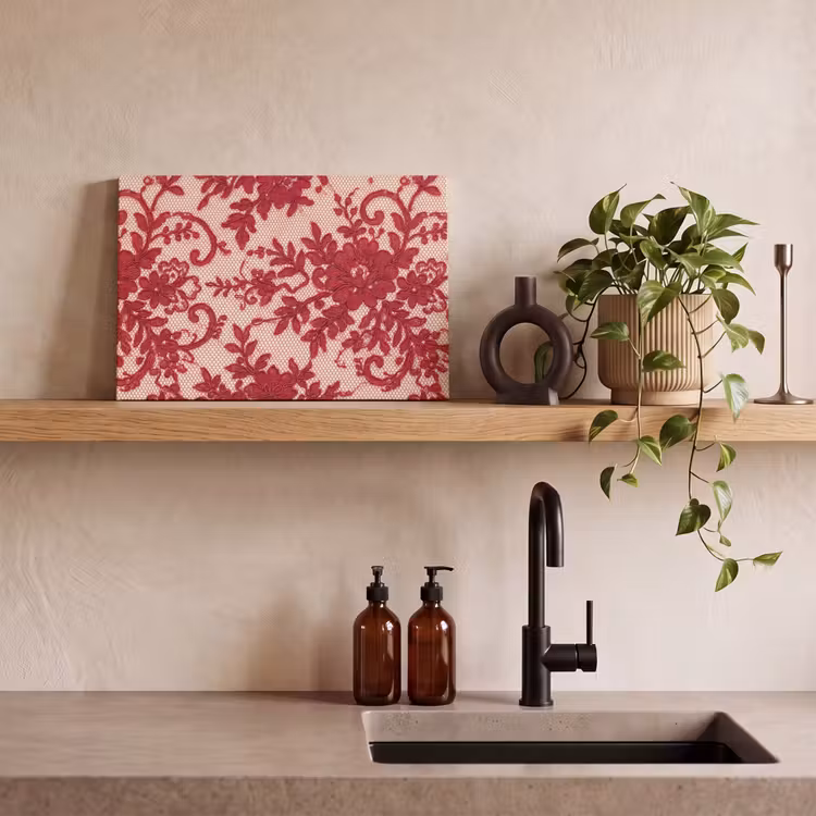 Canvas schilderij - Rode kant - Bloemen — 4