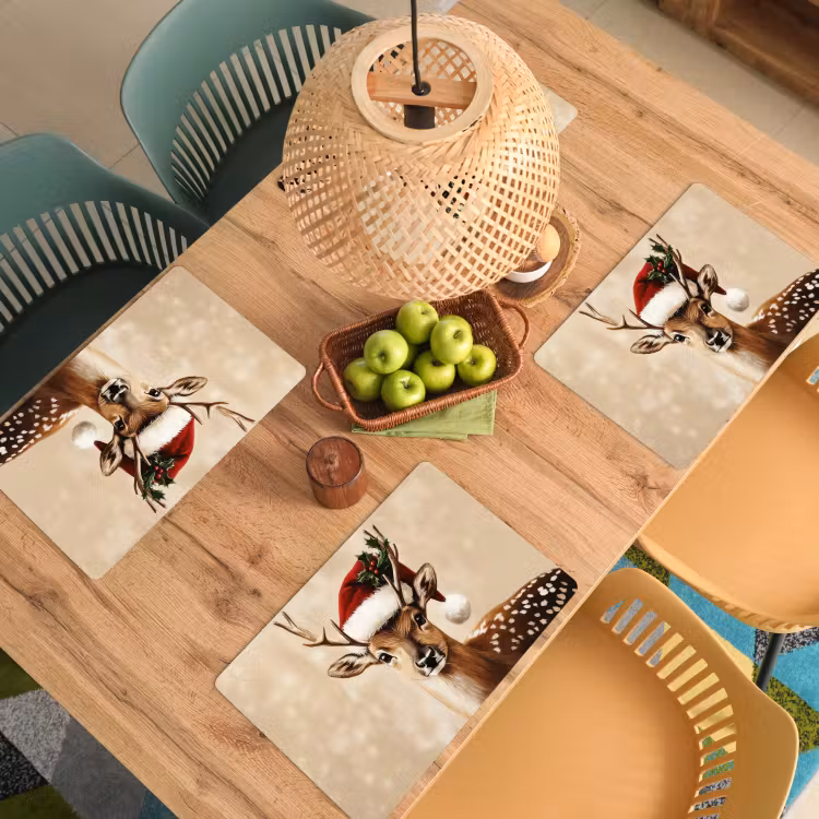 Placemat - 6 stuks - Kerst - Hert - Gewei - Rood — 4