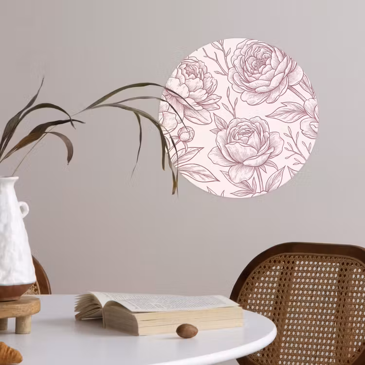 Behangcirkel - Bloemen - Lijntekening - Roze — 4