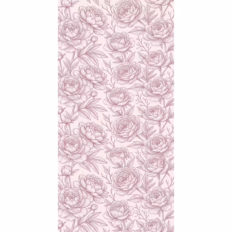Behang - Bloemen - Lijntekening - Roze β 2
