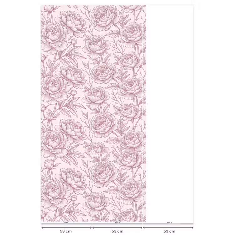 Behang - Bloemen - Lijntekening - Roze β 6