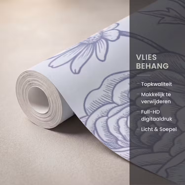 Behang - Bloemen - Vogel - Tekening β 3