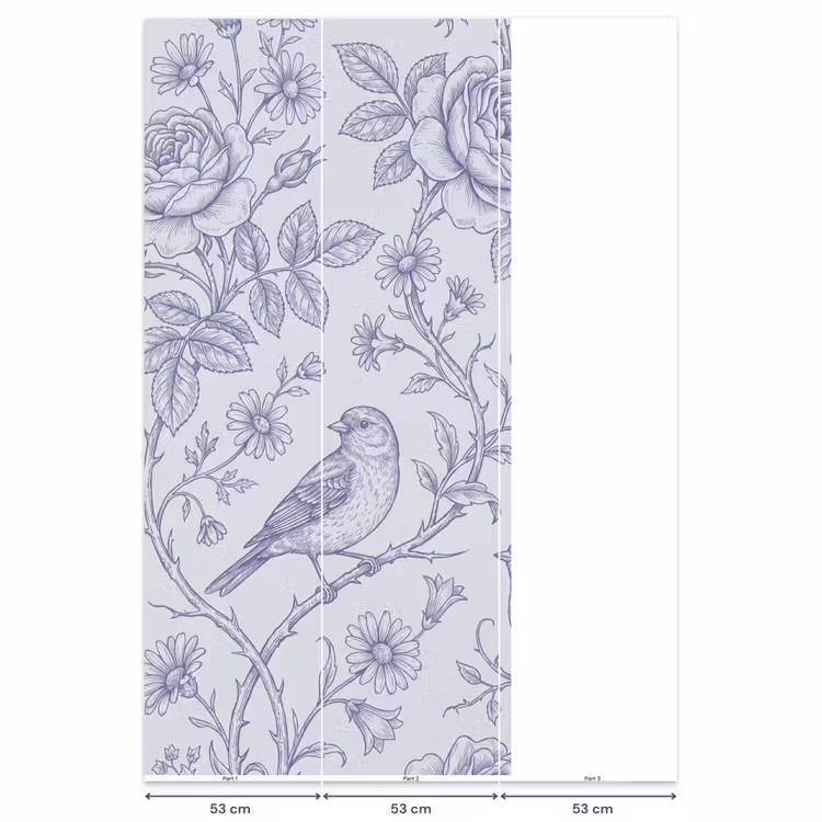 Behang - Bloemen - Vogel - Tekening β 6