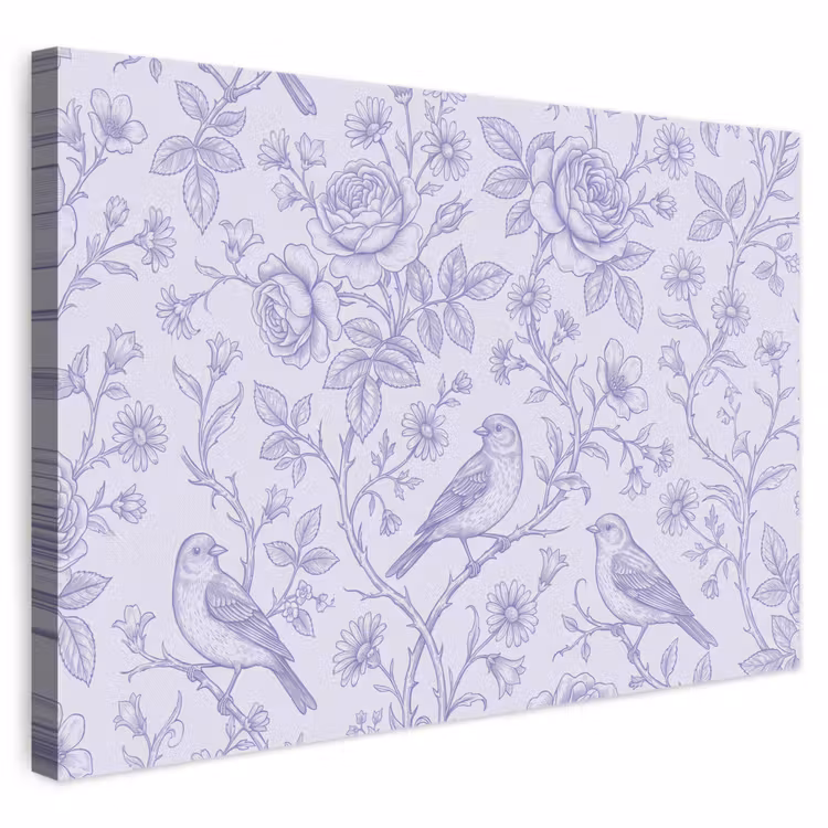 Canvas schilderij - Bloemen - Vogel - Tekening — 1