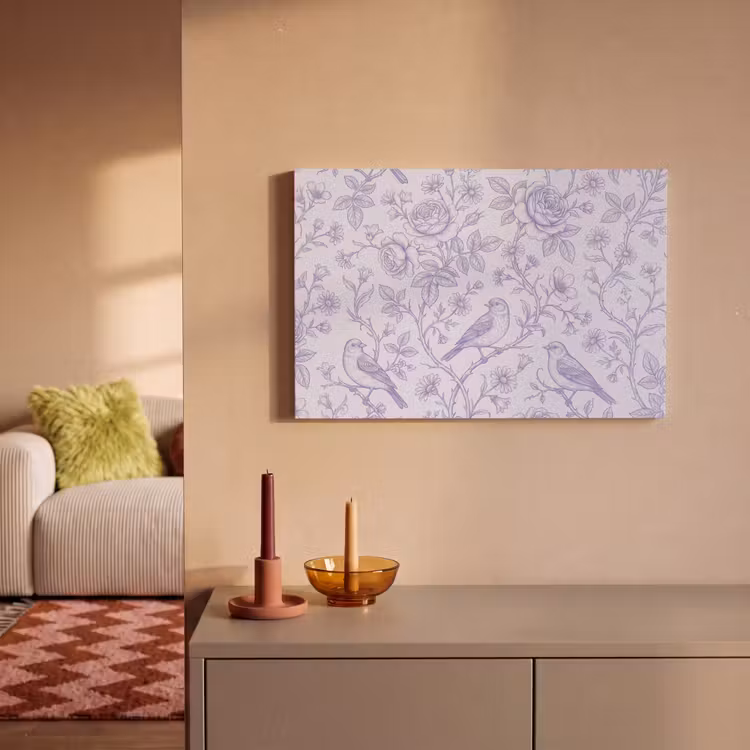 Canvas schilderij - Bloemen - Vogel - Tekening — 2