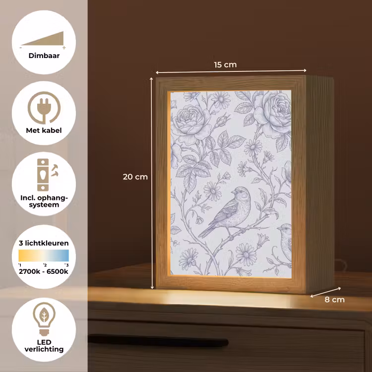 Gepersonaliseerde Lightbox - Bloemen - Vogel - Tekening — 7