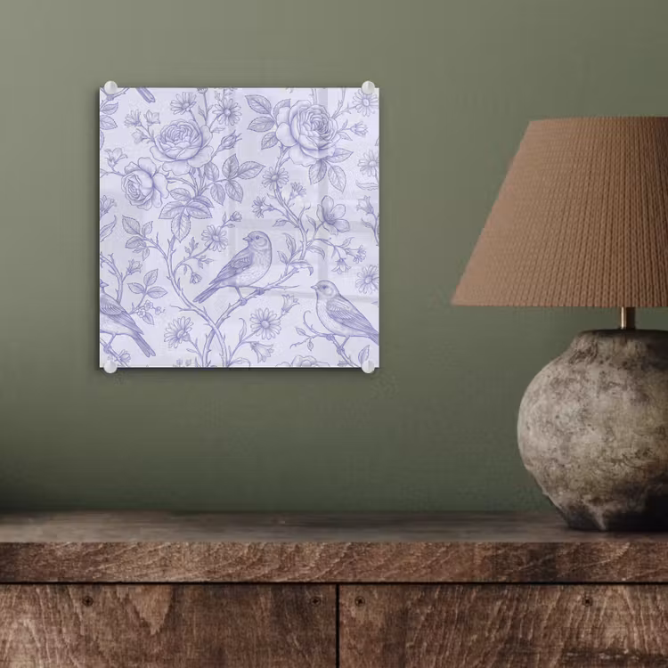 Glas schilderij - Bloemen - Vogel - Tekening — 4