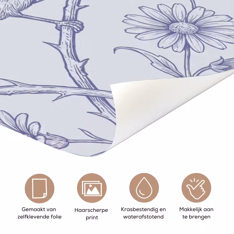 Deursticker - Bloemen - Vogel - Tekening — 3