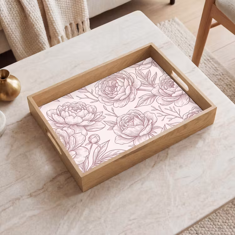 Dienblad - Bloemen - Lijntekening - Roze — 2