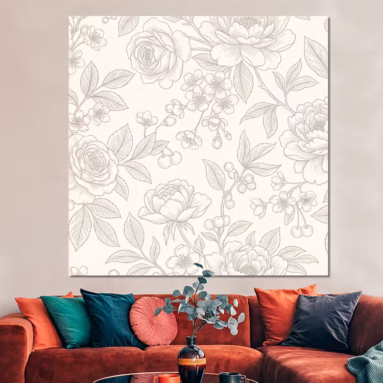 Forex - Bloemen - Lijntekening - Beige — 3