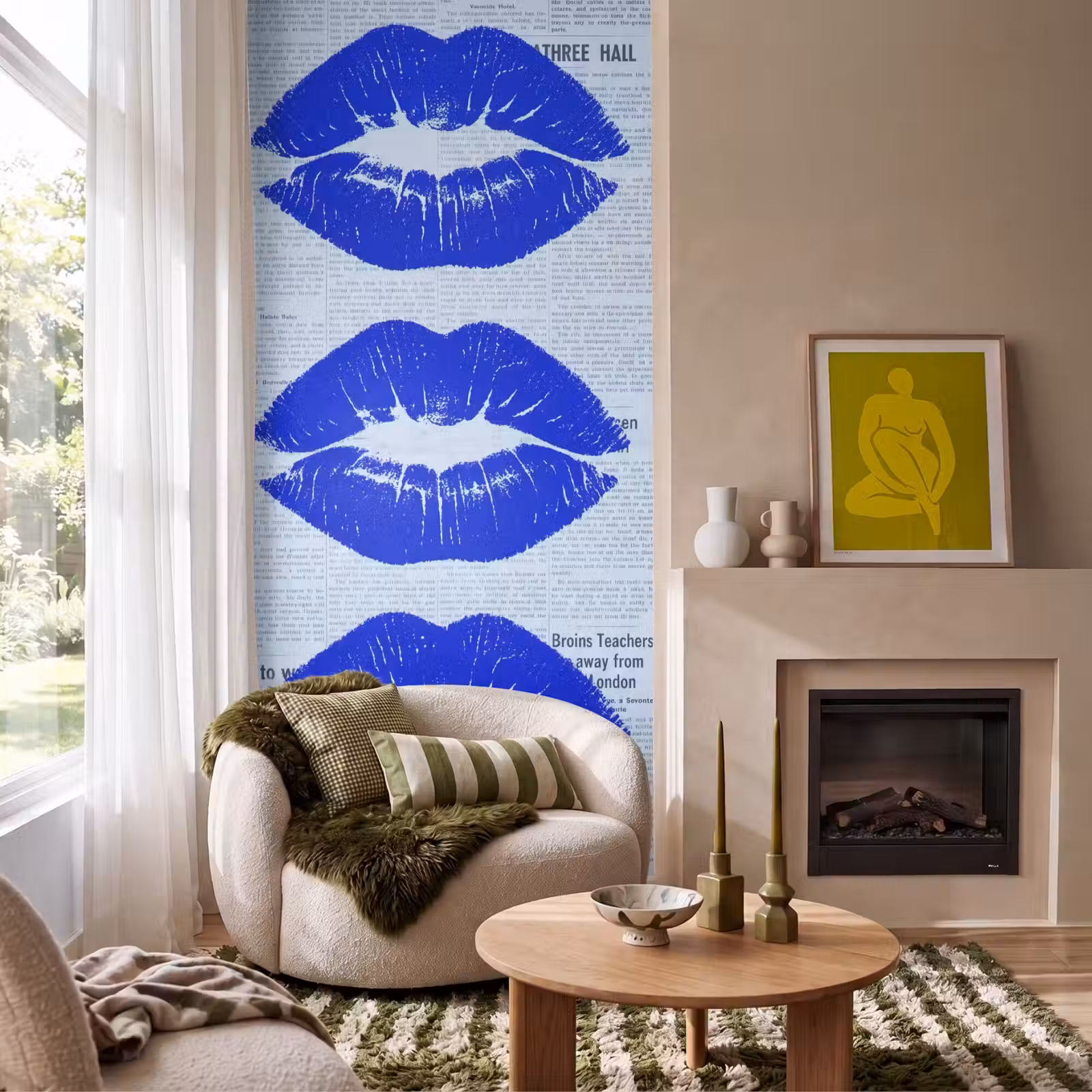 Behang - Blauwe lippen krant — 1