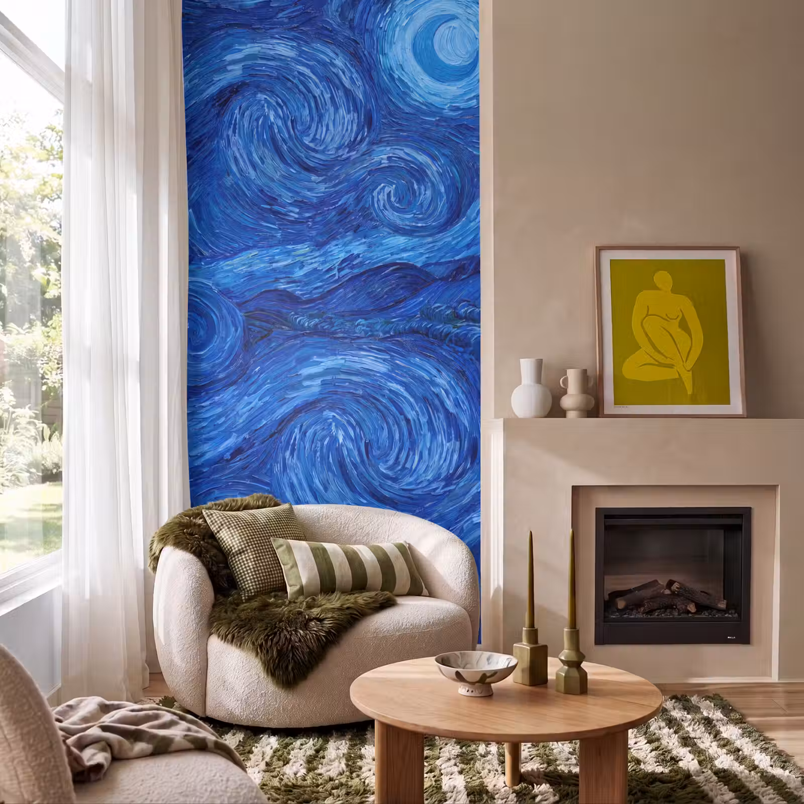 Behang - Wervelingen - Blauw - Modern β 1