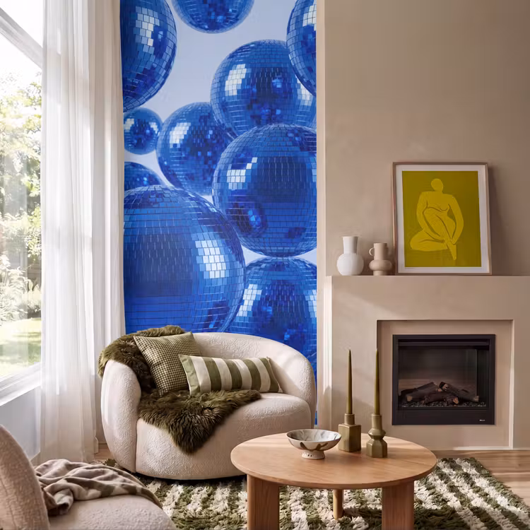 Behang - Blauwe disco bal β 1