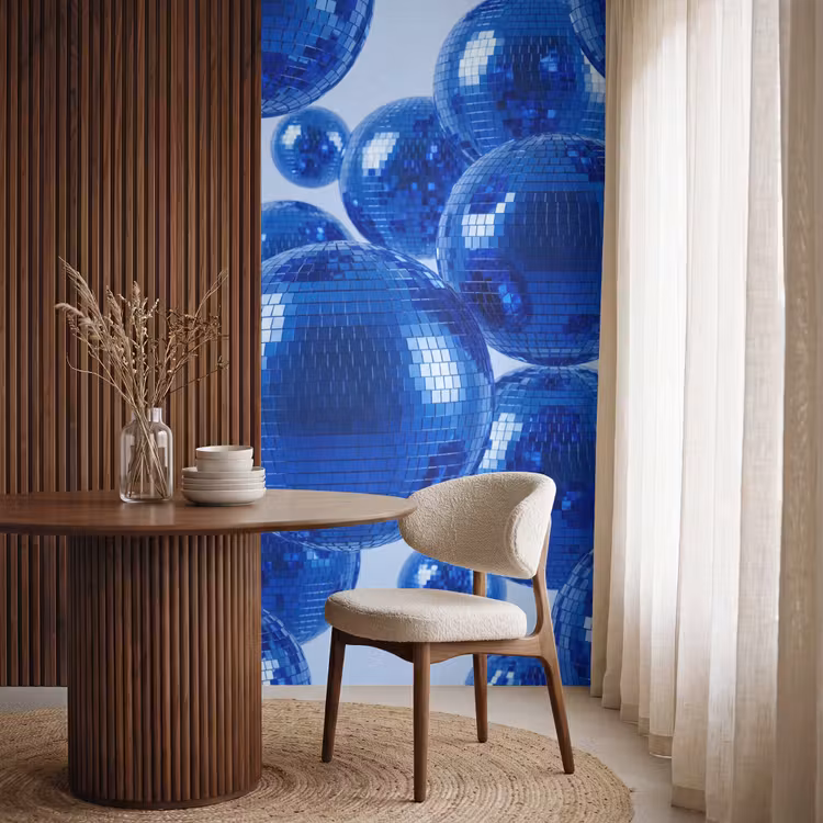 Behang - Blauwe disco bal β 4