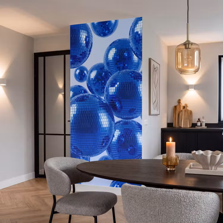Behang - Blauwe disco bal β 5