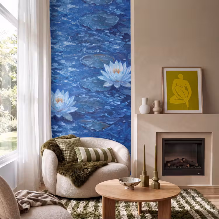 Behang - Bloemen - Water - Blauw β 1