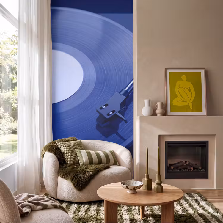 Behang - Platenspeler - Vinyl - Blauw — 1