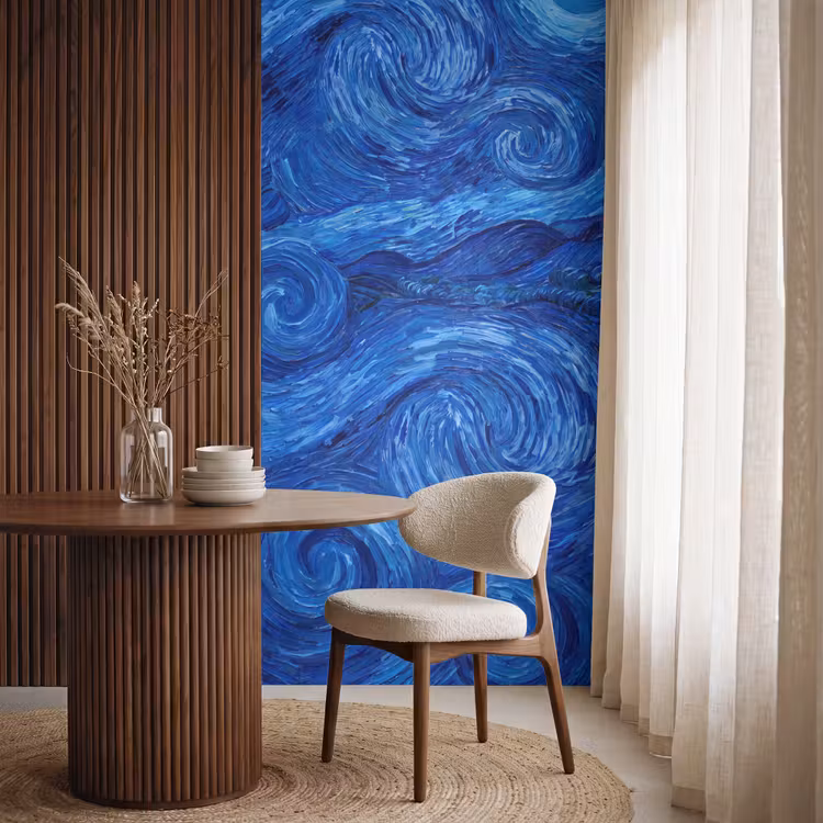 Behang - Wervelingen - Blauw - Modern β 4