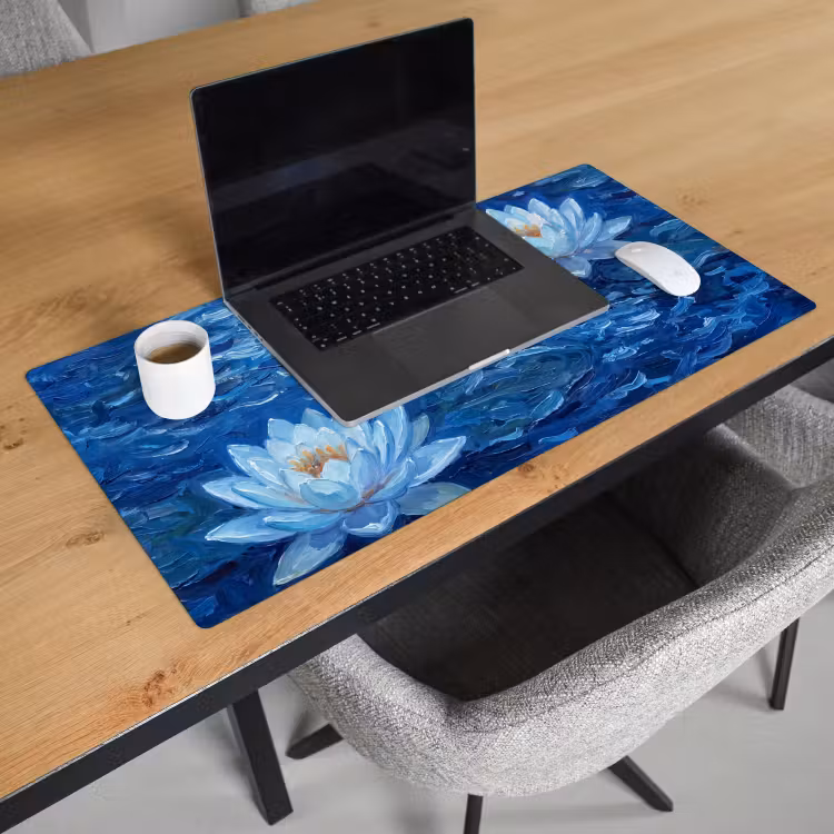 Bureau onderlegger - Bloemen - Water - Blauw — 3
