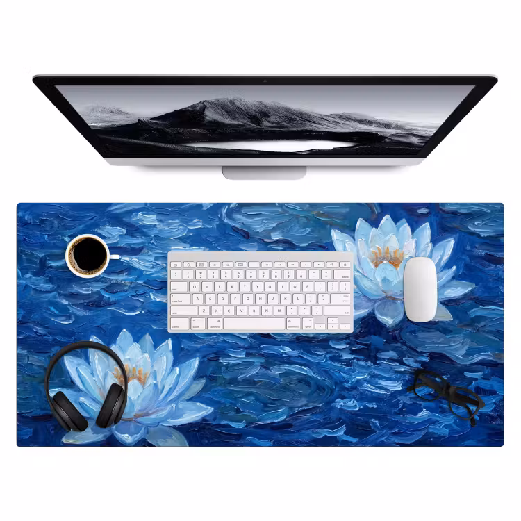 Bureau onderlegger - Bloemen - Water - Blauw — 4