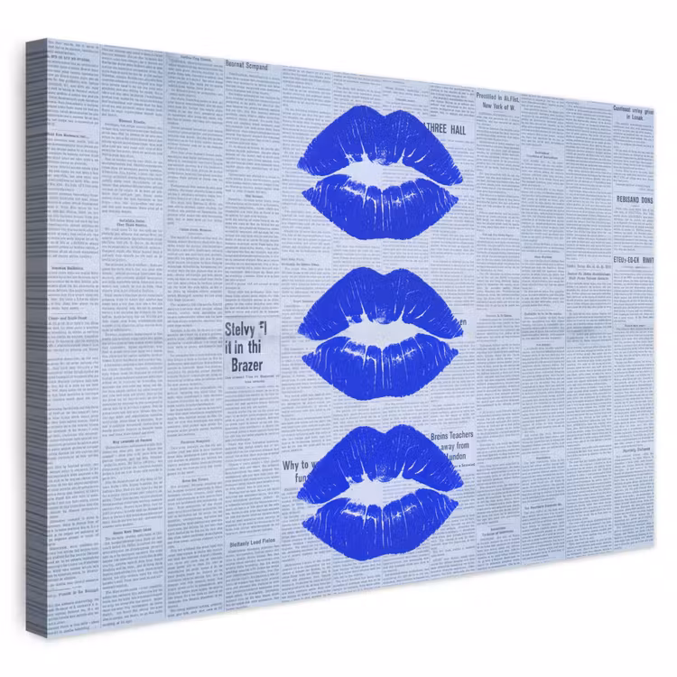 Canvas schilderij - Blauwe lippen krant — 1
