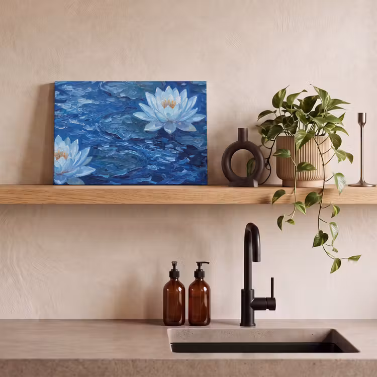 Canvas schilderij - Bloemen - Water - Blauw — 4