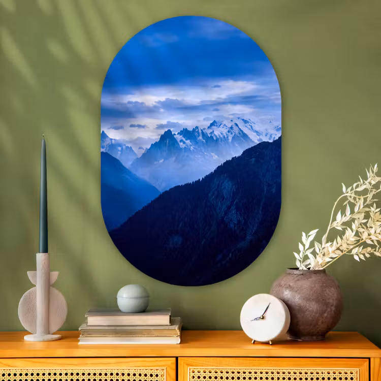 Muurovaal - Glas - Bergen - Sneeuw - Blauw — 2