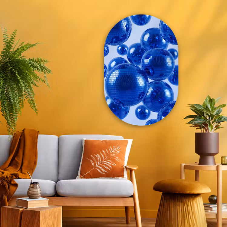 Muurovaal - Glas - Blauwe disco bal — 3